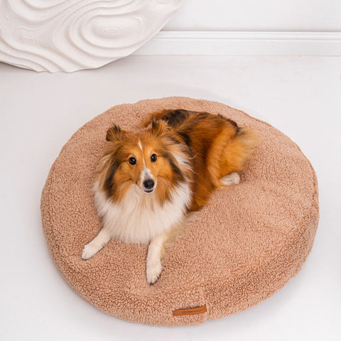 Coussin rond "Coco Teddy" beige