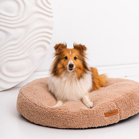 Coussin rond "Coco Teddy" beige