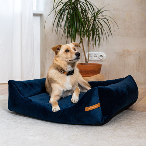 „Otto” lit orthopédique bleu marine avec matelas „Ori”