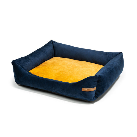 „Otto” lit orthopédique bleu marine avec matelas „Ori”