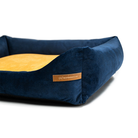 „Otto” lit orthopédique bleu marine avec matelas „Ori”